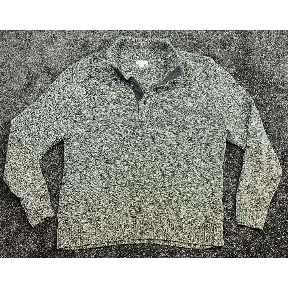 Merona Mens XL‎ Gray Marled Knit Button Mock Neck Long Sleeve Pullover Sweater